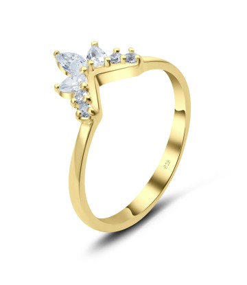 Gold Plated Maple Leaf CZ Silver Ring NSR-3365-GP